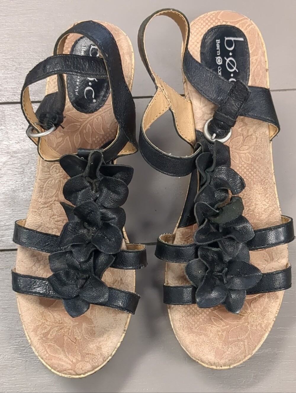 b.o.c. Black Floral Leather Slingback Sandals